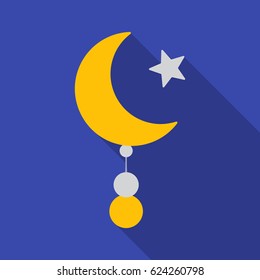Crescent and Star icon in flat style isolated on blue background. Religion symbol stock vector illustration.