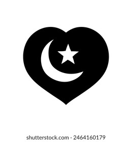 Crescent star inside heart shape black hand drawn icon