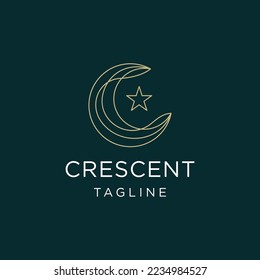 Crescent star line logo design template flat vector