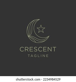 Crescent star line logo design template flat vector