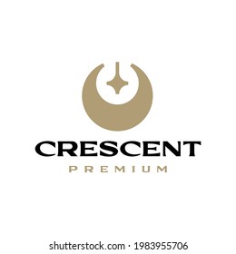 crescent star moon logo vector icon illustration