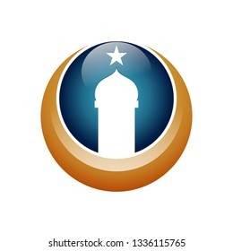Crescent Star Mosque Tower Dome Logo Icon