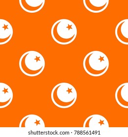 Crescent and star pattern repeat seamless in orange color for any design. Vector geometric illustration