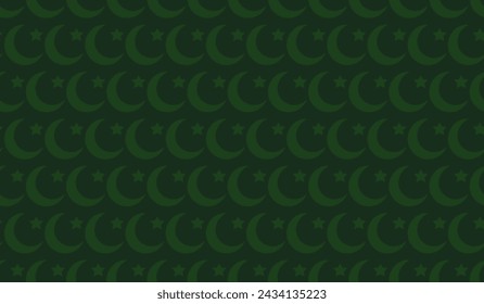 Crescent and star. Seamless vector pattern. Symbol of Islam. Endless ornament for Ramadan. Isolated green background. Idea for web design.