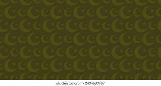 Crescent and star. Seamless vector pattern. Symbol of Islam. Endless ornament for Ramadan. Isolated Yellow background. Idea for web design.