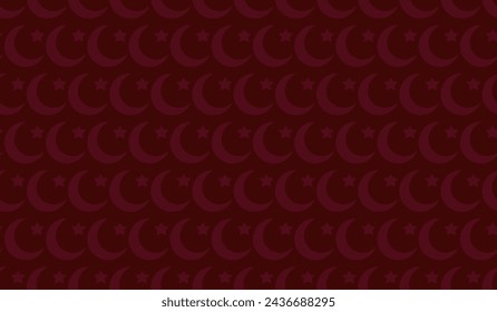 Crescent and star. Seamless vector pattern. Symbol of Islam. Endless ornament for Ramadan. Isolated red background. Idea for web design.