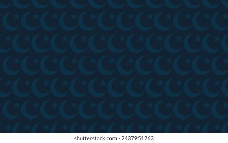 Crescent and star. Seamless vector pattern. Symbol of Islam. Endless ornament for Ramadan. Isolated blue background. Idea for web design.