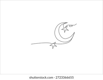 Crescent e Star Single Line Art Design.