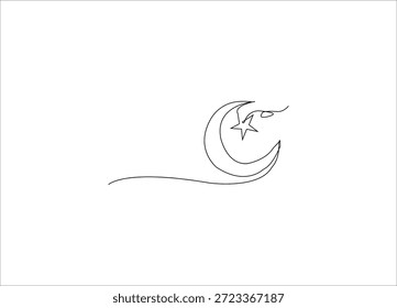 Crescent e Star Single Line Art Design.