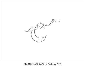 Crescent e Star Single Line Art Design.