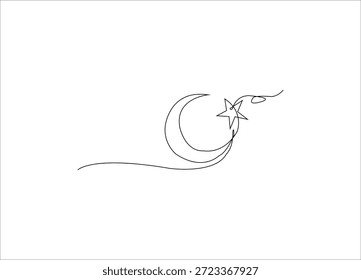 Crescent e Star Single Line Art Design.