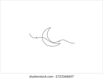 Crescent e Star Single Line Art Design.