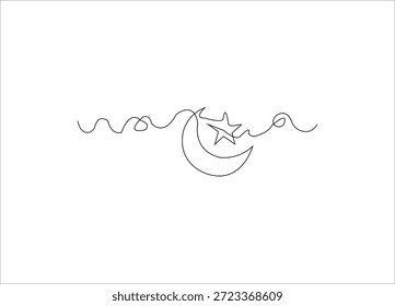 Crescent e Star Single Line Art Design.