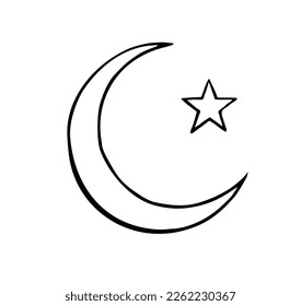 Crescent and Star Vector icon. Islam element line style on white background. 