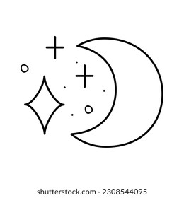 Crescent and stars. Doodle black and white vector illustration.