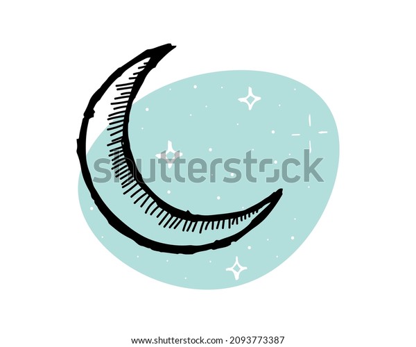 Crescent with stars\
drawing icon. Hand drawn moon sign. Vector sketch isolated\
astrology isolated\
symbol