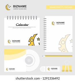 Crescent and stars Logo, Calendar Template, CD Cover, Diary and USB Brand Stationary Package Design Vector Template