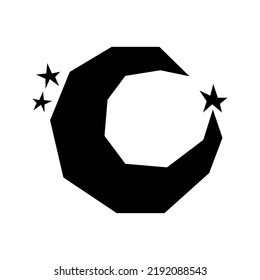 Crescent with stars silhouette, isolated on white background. Vector illustration, traditional Halloween decorative element. Halloween silhouette black crescent moon - for design, decor and cricut