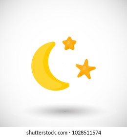 Crescent and stars vector flat icon, Flat design of new moon, Ramadan object with round shadow, cute vector illustration with reflections
