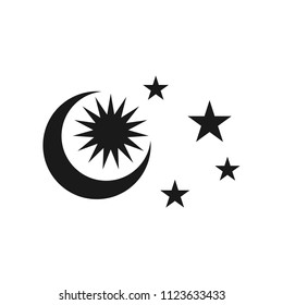 crescent, sun, and star vector logo.