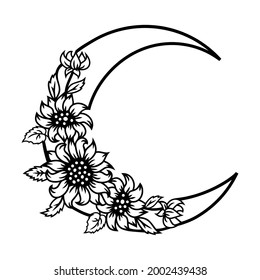 Crescent with sunflowers on white background.Vector illustration.