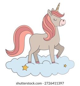 Crescent unicorn with clouds and stars