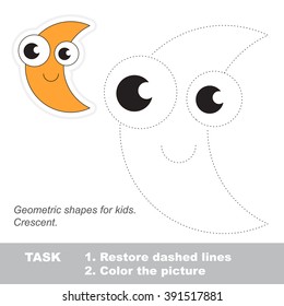 Crescent in vector to be traced. Restore dashed line and color the picture. Trace game for children.