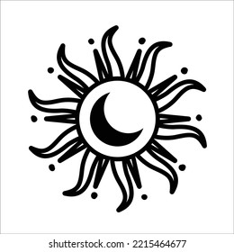 Crescent within the sun. Mystic and esoteric simple icon