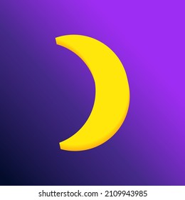The crescent is yellow in 3D style, isolated on a purple background. Dream, lullaby, dream background design for banner, booklet, poster. Vector illustration of EPS10
