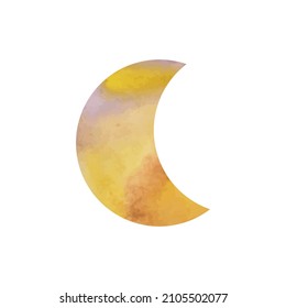 Crescent Yellow Watercolor Moon vector  illustration
