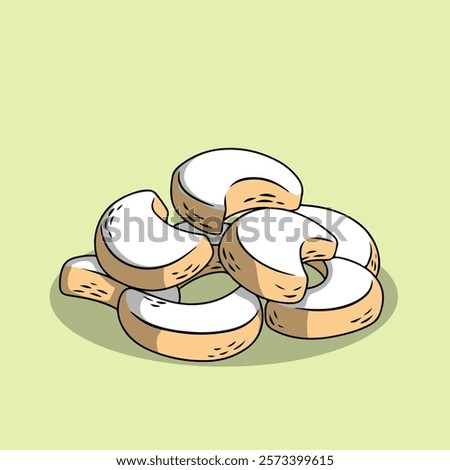 Crescent-shaped putri salju cake coated with powdered sugar