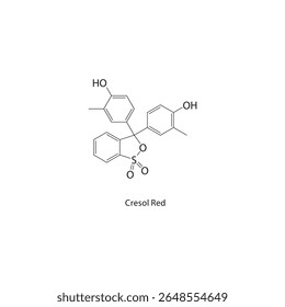 Cresol Estrutura esquelética vermelha. Ilustração esquemática do composto corante sulfoneftaleínico. Diagrama simples, fórmula química.