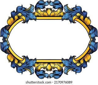 A crest banner border scroll heraldic coat of arms woodcut frame
