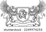 A crest coat of arms family shield seal featuring two griffins or griffons and lion 