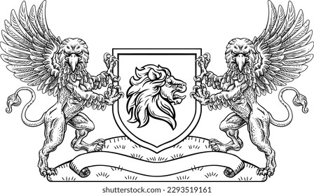 Un escudo de escudo familiar de escudo de escudos de escudos de escudos de dos griffinos o grifos y león 