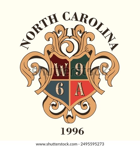 Crest or coat of arms filigree scroll heraldic or heraldry floral pattern design