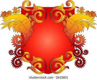 crest with dragons and scroll vector