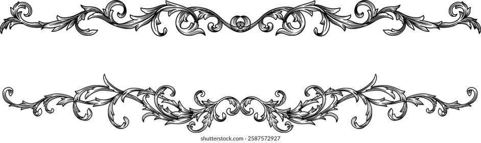 Crest or filigree scroll heraldic, Victorian damask border frame hand drawn engraving design. Classic baroque decoration ornament vector illustration. Tattoo design