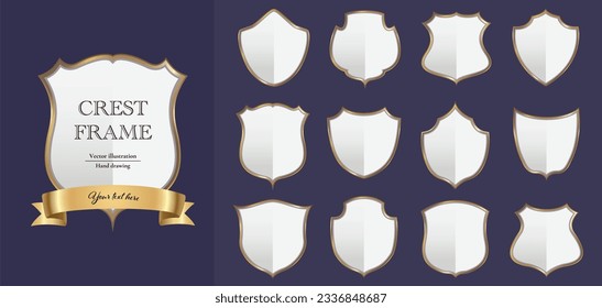 Crest frame set. Gold and white shiny badge  vector design.