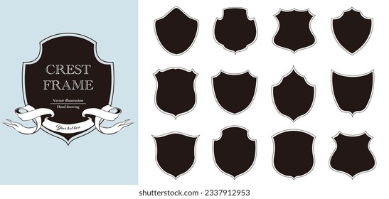 Crest frame set. Simple black and white line vector design.