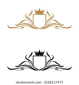 Crest Heraldry Ornamental Frame Vector. Shield Initial Decorative Logo Template Illustration Design.