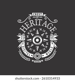 CREST OF HERITAGE 1995 DIGITAL WORLD - MODERN AND STYLISH TYPOGRAPHY DESIGN, VECTOR PRINT T-SHIRT, GRAPHIC VECTOR DESIGN, URBAN STYLE, STREET WEAR FASHION ILLUSTRATION, 