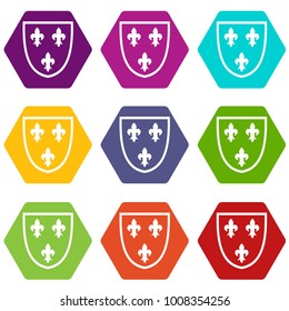Crest icon set many color hexahedron isolated on white vector illustration