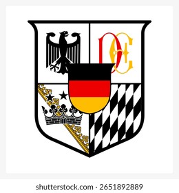 crest inspired by German heraldic symbols, featuring the national flag, Bavarian pattern, imperial eagle, and classic elements. Perfect for editorial, sports, or high-end streetwear design.
