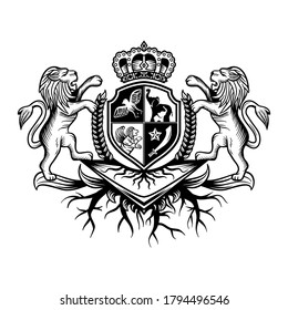 crest lion with crown logo illustration