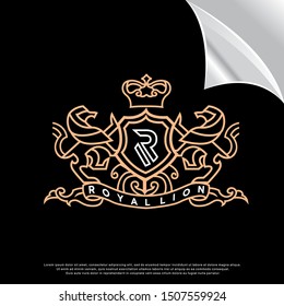 crest lion logo. mono line design. vector icon illustration