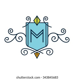 Crest Logo Alphabet . Elegant antique alphabet shield logo template