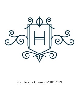 Crest Logo Alphabet . Elegant antique alphabet shield logo template