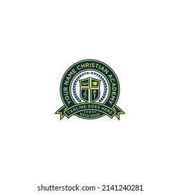 Crest logo design with shield and symbols for education and branding vector graphic