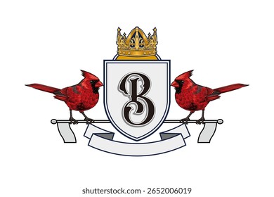 Crest logo illustration design with red cardinal bird object
